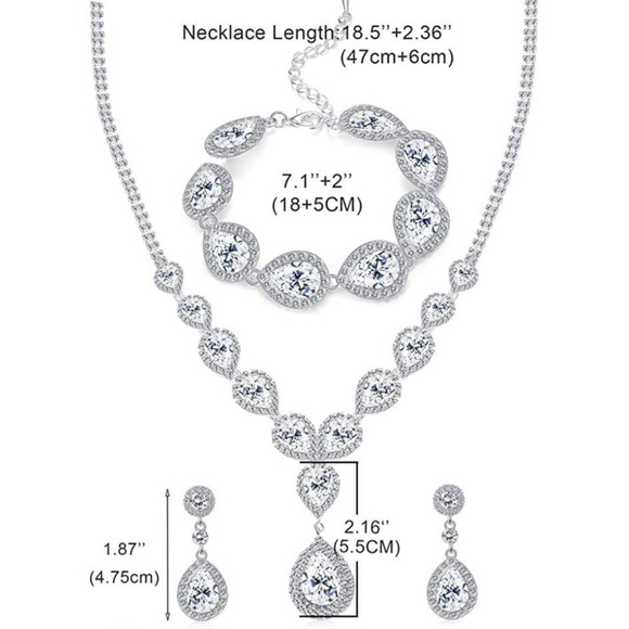Diamond Crystal Necklace Set CZ Cubic Zircon Rhinestone Necklace Bracelet Earrin - Picture 4 of 7